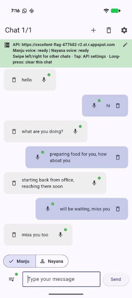 Voice Chat conversation with per-message voice playback in cloned voices